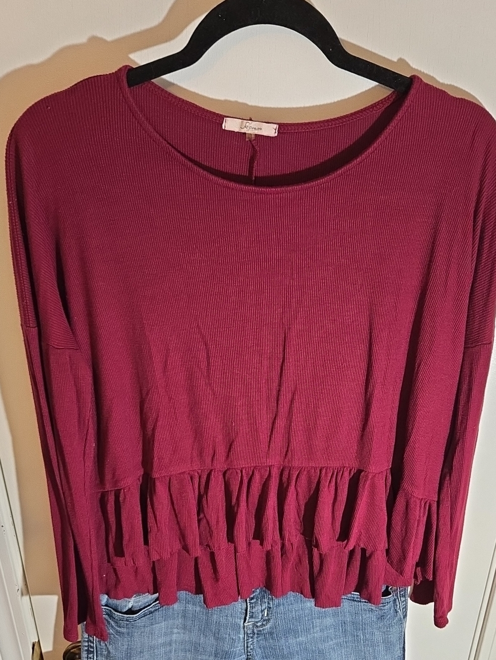 Soprano Ribbed Long Sleeve Top in Deep Berry